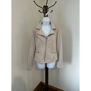 Ookie & Lala Beige Faux Suede Moto Jacket, Size M